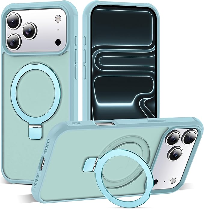 SKYLMW Compatible with iPhone 17 Pro Max Case with Invisible Magnetic O-Ring Stand Military-Grade Translucent Case for iPhone 17 ProMax 6.9" [Compatible with Mag-Safe][Great Grip Feeling], Blue