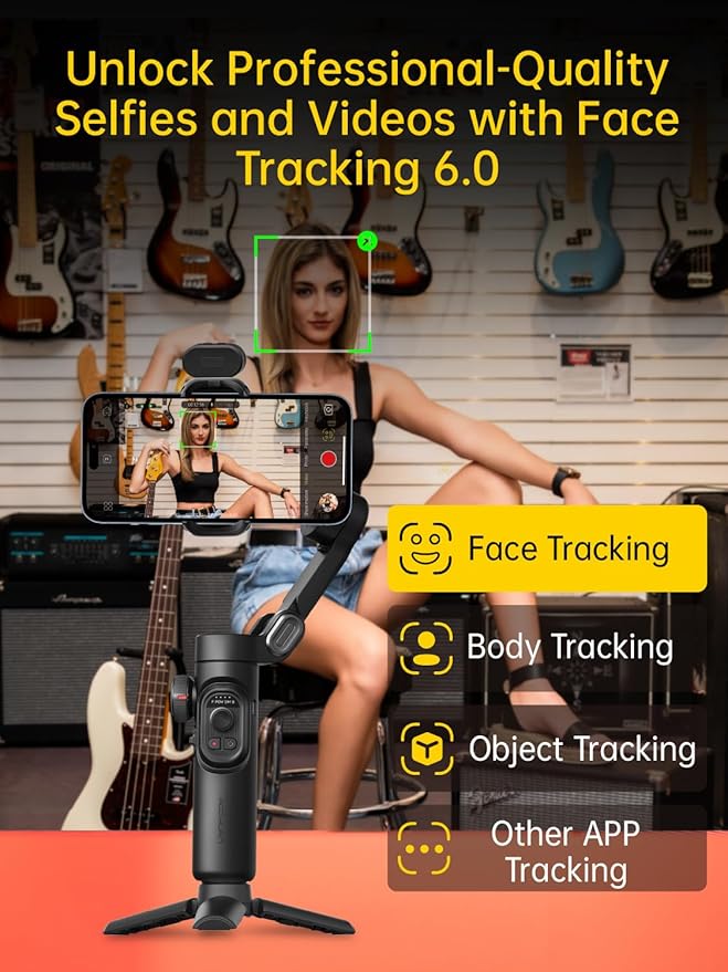 AOCHUAN 3-Axis Gimbal Stabilizer for iPhone Gimbal with RGB Magnetic Fill Light Upgraded Face Tracking Focus Wheel Foldable Smartphone for iPhone/Android Phone Stabilizer Vlog Recording Smart XE Kit