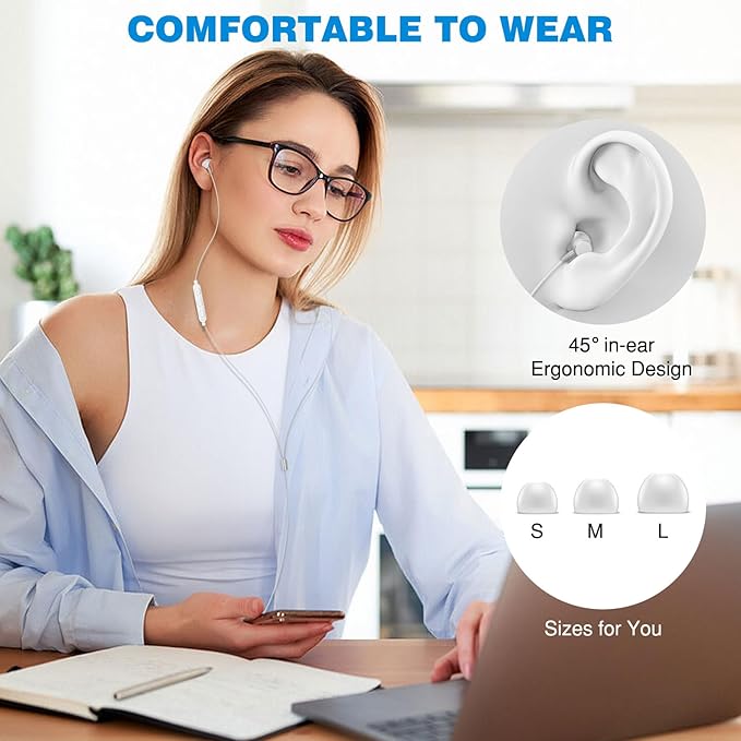 3.5mm Headphones 5.9ft Long Cord Wired Earbuds with Microphone Noise Isolating Earphone Stereo Clear Call Volume Plug in 3.5mm Jack Wired Ear Buds for Office School Laptop Chromebook PC Travel, Silver