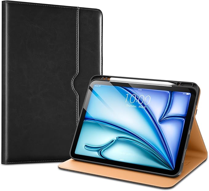 VIKESI Case for iPad Air 13 inch (M4) 2026 / (M3) 2025 / (M2) 2024,Premium Leather Folio,Apple Pencil Holder,Auto Sleep/Wake,Stand Cover - Black