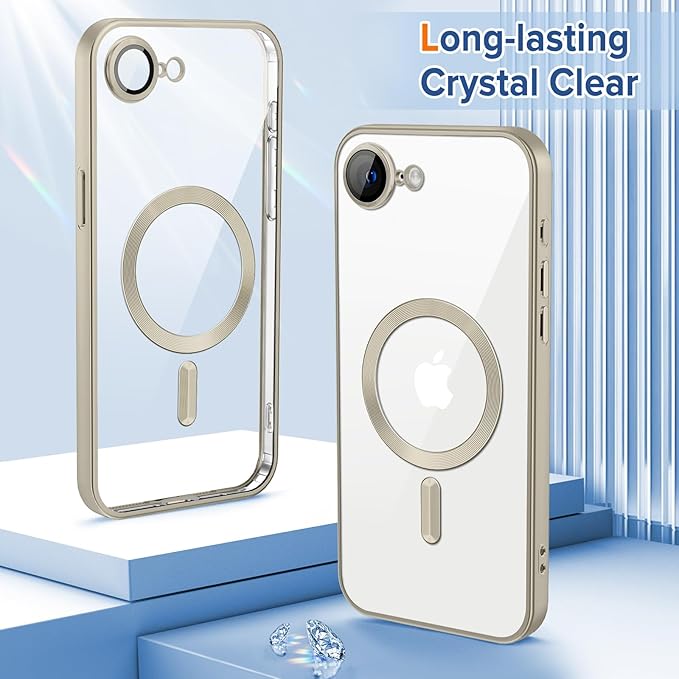Hython Magnetic Clear for iPhone 17e Case with Camera Lens Protector [Compatible with MagSafe] Luxury Plating Edge Slim Soft TPU Cover Protective Phone Case for iPhone 17e 6.1", Matte Gray