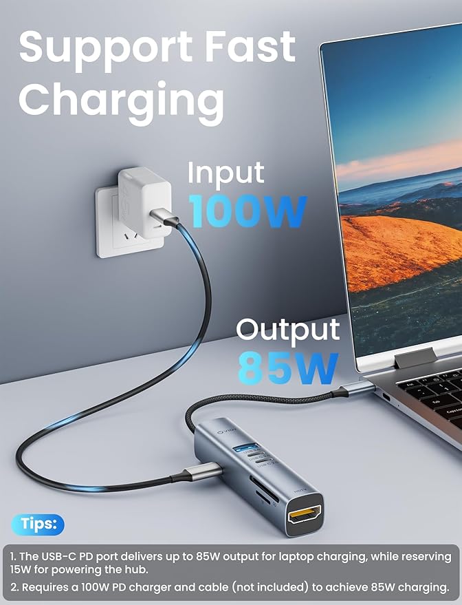 VIOY USB C Hub 7-in-1, Multiport Adapter with USB 3.0 5Gbps Ports, 2 USB-C 2.0 Data Transfer Ports, 4K HDMI, 100W PD and SD/TF Card Reader for MacBook Pro/Air, iPad Pro, Laptop, XPS