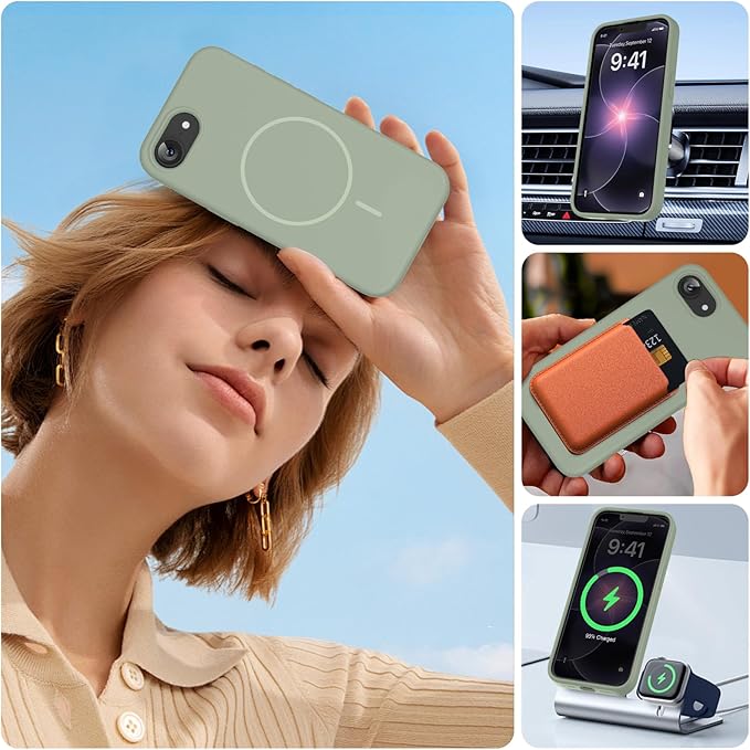 Miracase Magnetic for iPhone 17e Case & iPhone 16e Case, [Soft Anti-Scratch Microfiber Lining], Compatible with MagSafe, Silicone Shockproof Drop Protection Phone Case for iPhone 17e/16e, Patina Green