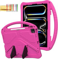 Kids Case for iPad Pro 13" M5 M4/Air 13" 2026 2025 2024, iPad Pro 12.9 2018-2022 Cover with Pencil Holder, Techcircle Lightweight Shockproof EVA Foam Handle Stand Anti-Slip Grip Rugged Case, Rose