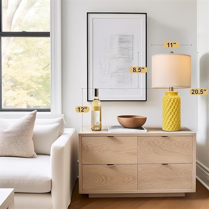 USumkky 20.5" Ceramic Table Lamps Set of 2 - Modern Farmhouse & Boho Style, Bedside Nightstand Lamps for Bedroom, Living Room End Table Lamps, Small Desk Lamp(Yellow)