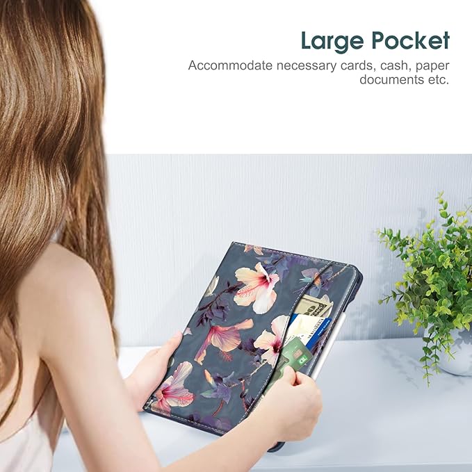 Fintie Folio Case for iPad Air 13-inch M4/M3/M2 (2026/2025/2024), Multi-Angle Viewing Protective Stand Cover with Pencil Holder & Pocket, Auto Sleep/Wake, Blooming Hibiscus