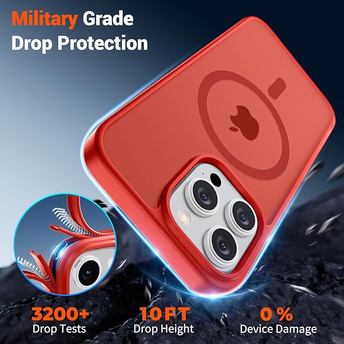 SUPFINE Magnetic for iPhone 15 Pro Case (Compatible with MagSafe) (Military Grade Drop Protection) Slim Translucent Matte Shockproof with Anti-Fingerprint Phone Case,Red