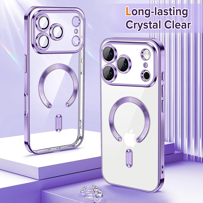 Hython Magnetic Clear for iPhone 17 Pro Max Case with Camera Lens Protector [Compatible with MagSafe] Plating Edge Slim Soft TPU Cover Protective Phone Case for iPhone 17 Pro Max 6.9", Light Purple
