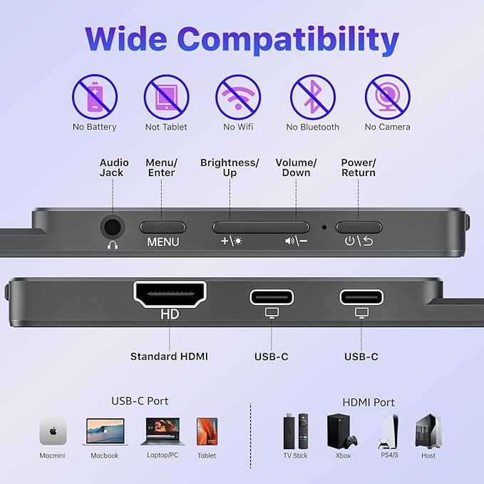 VisionOwl Portable Monitor for Laptop, IPS USB-C HDMI Travel Second Monitor for MacBook Pro Air, PC, PS5, Xbox, Portable Second Screen, Built-in Kickstand, Speakers, VESA Mountable, 15.6