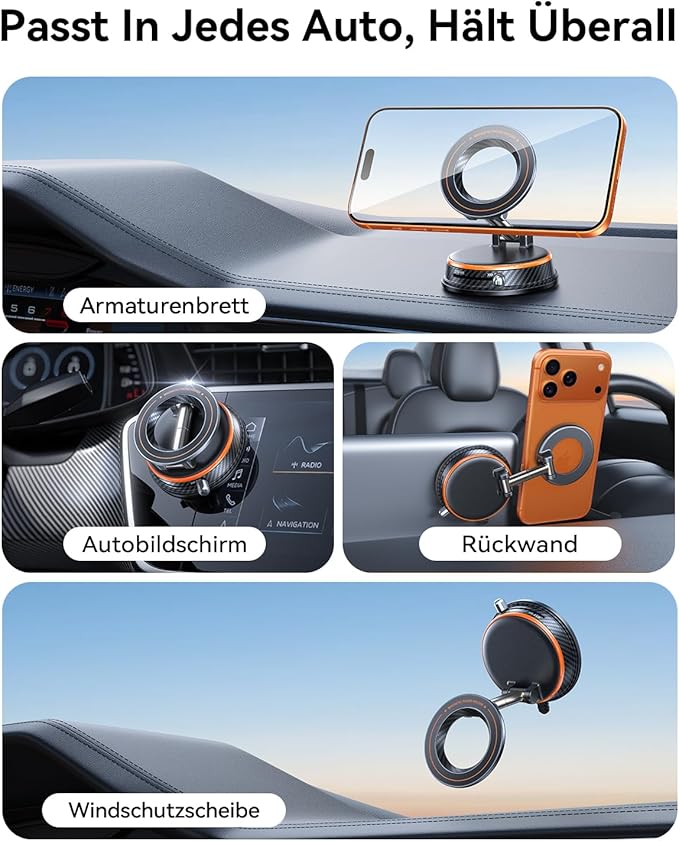 Upgraded Car Phone Holder for Magsafe [108+LBS Strongest Suction & 3000gf Magnetic] Vacuum Magnetic Phone Holders for Your Car 360° Adjustable Car Phone Mount for iPhone & Android Light Black