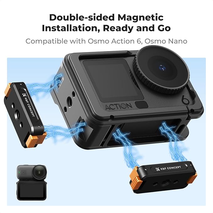K&F Concept Magnetic Quick Release Mount Compatible with DJI Osmo Action 6/Osmo Nano, Aluminum Alloy Bracket Extension Base with 1/4” Screw Hole for Tripod, Selfie Stick, Action Camera Accessories