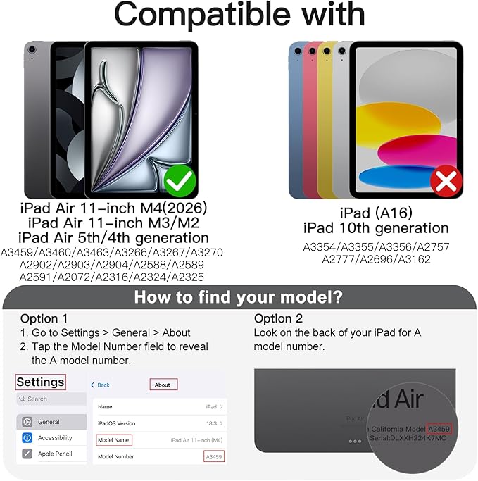 JETech Case ONLY for iPad Air 11-Inch M4/M3/M2 (2026/2025/2024), iPad Air 5/4 (2022/2020 5th/4th) with Pencil Holder, Clear Transparent Back Slim Stand Shockproof Tablet Cover (Misty Blue)