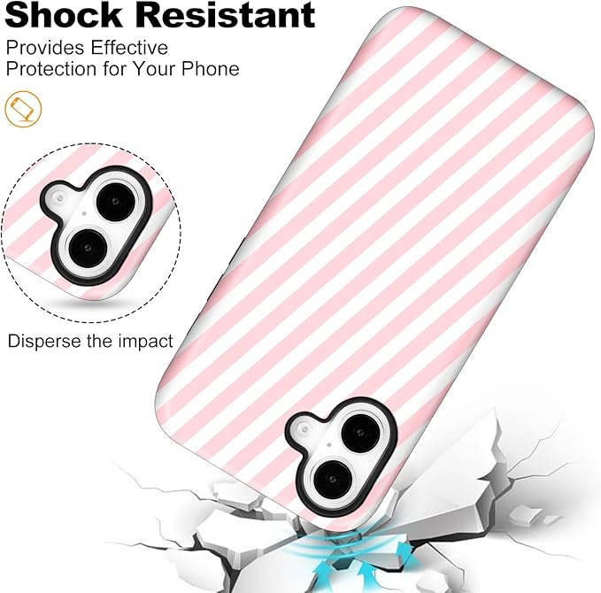 Magnetic for iPhone 17 Case Cute Diagonal Stripes Phone Case, Shockproof Slim TPU and Hard PC Protective Phone Cover Compatible with MagSafe Designed for Women Girls,Pink
