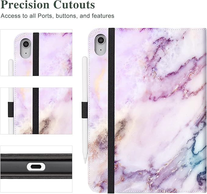 Vimorco for iPad A16 Case 11th Generation 2025 11-inch, for iPad 10th Generation Case 10.9-inch for Girls and Women with Pencil Holder, 3 Adjustable Stands, Auto Sleep/Wake,Card Pocket, Purple Marble