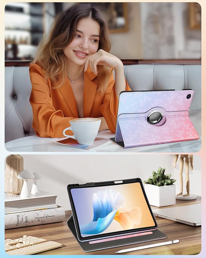 Kidcube for Samsung Galaxy Tab A9 Plus Case 11 Inch - for Women Girls Kids Cute Rotating Stand Folio Cover with Pencil Holder & Card Slot Girly Kawaii Butterfly Design for Samsung A9 Plus Tablet Cases