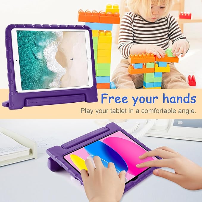 Kids Case for iPad 9th/8th/7th Generation (2021/2020/2019), iPad 10.2" Shockproof Case, Techcircle Handle Stand Lightweight EVA Foam Bumper Protective Rugged Drop Protection Child Proof Cover, Purple