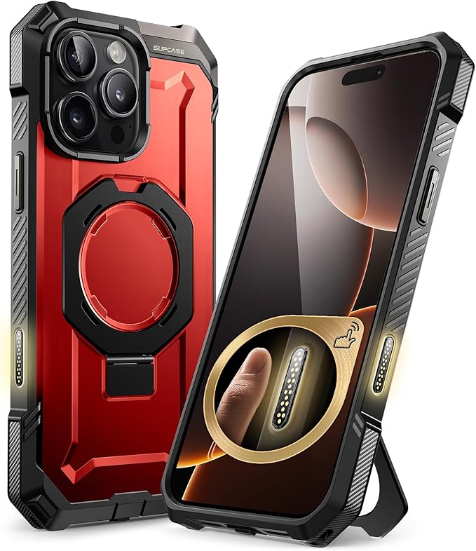 SUPCASE for iPhone 16 Pro Max Case with Camera Control Capture Button (Unicorn Beetle Grip), [Built-in Stand] [Compatible with MagSafe] Heavy Duty Magnetic Phone Case for iPhone 16 Pro Max, Ruddy