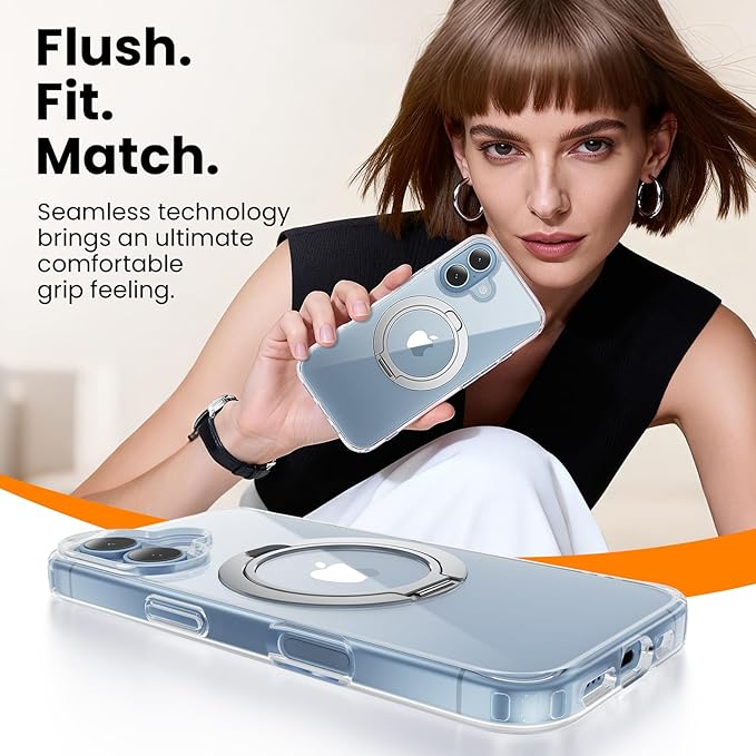 360°Ring Stand for iPhone 17 Case, Compatible with MagSafe,Suitable for Car Mount,Military-Grade Protective,Anti-Yellowing, Scratch-Resistant Back Cover Phone Case for iPhone 17 6.3", Clear Stand