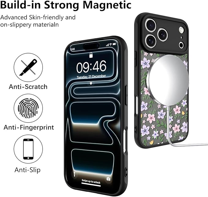 KANGHAR Case Compatible with iPhone 17 Pro Max Florals Garden Pattern [Compatible with Magsafe] Cute Flowers Protective Magnetic Case for Girls Women Men