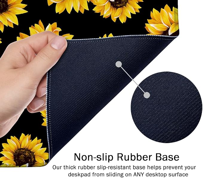 SSOIU Large Mouse Pad, Cute Sunflowers Desk Mat for Desktop, Women Girls Waterproof Gaming Mousepad With Stitched Edges, Non-Slip Laptop Computer Keyboard Mousepad for Office and Home 35.5 x 15.7 inch