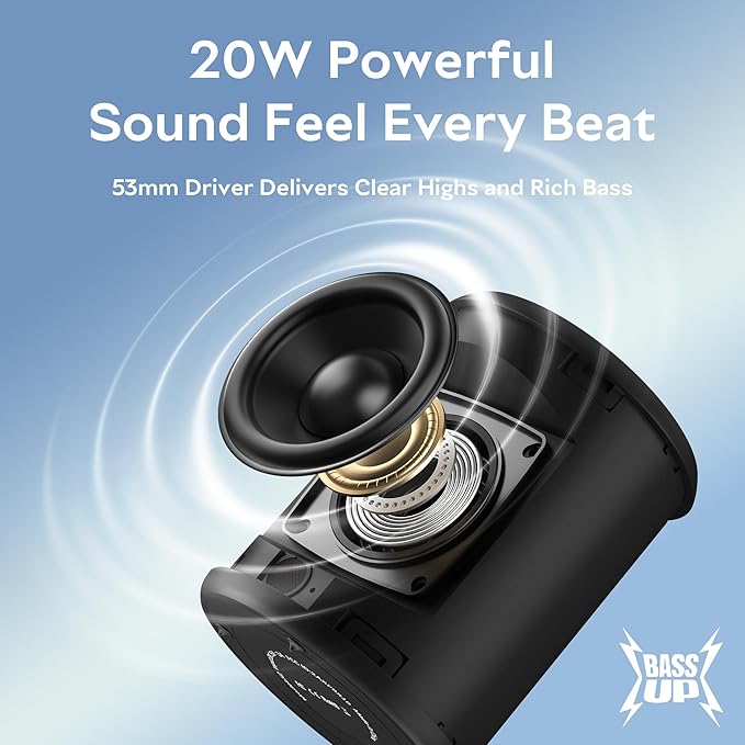 Portable Bluetooth Speaker, IPX7 Waterproof Wireless Speaker with 20W Loud Stereo Sound, 15H Playtime & Beat-Synced RGB Light, Small Outdoor Speaker for Shower, Pool, Beach, Hiking and Gifts