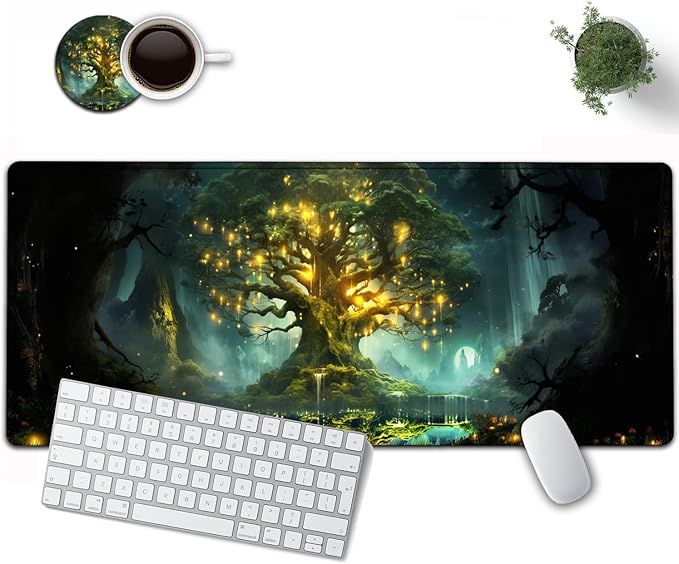 Large Mouse Pad, 31.5 x 11.8in Extended Gaming Mouse Pad with Stitched Edges, XXL Mousepad Protector Non Slip Rubber Base for Office and Home Writing Mat, Tree of Life Pattern Desk Mat
