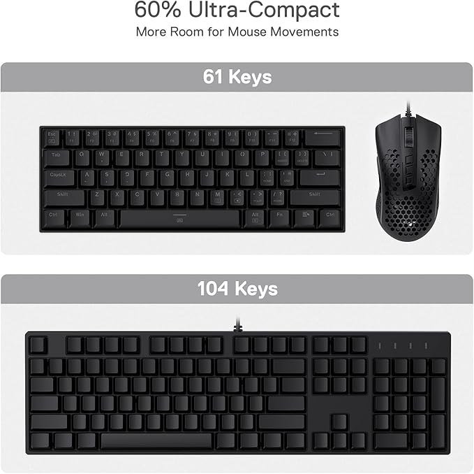 Redragon K630 Dragonborn 60% Wired RGB Gaming Keyboard, 61 Keys Compact Mechanical Keyboard with Linear Red Switch, Pro Driver Support, Black