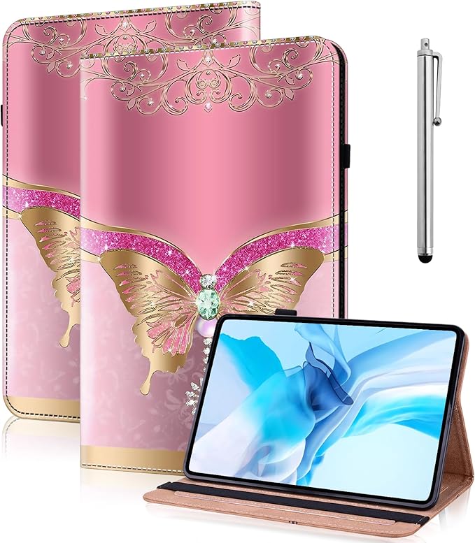 Case for iPad mini 7 2024 (A17 Pro) / Mini 6 2021, Mini 7th/6th Generation Case 8.3 inch, Multi-Angle Viewing Premium PU Leather Cover with Card Slot - Pink Butterfly
