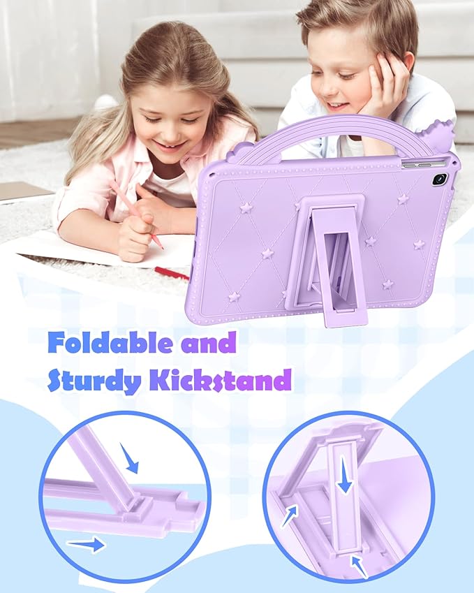Wazzasoft for Samsung Galaxy Tab A7 Lite Case 8.7 Inch Girls Cute Girly Cartoon Kawaii Pretty Purple Design Cover with Stand & Strap Unique Women Silicone Funda for Samsung Table A7 Lite Cases 2021