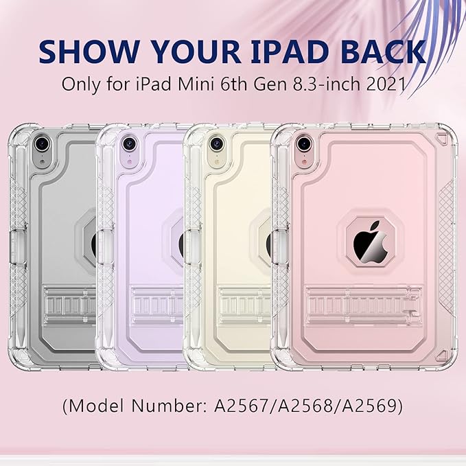 ZoneFoker Case for iPad mini A17 Pro, for iPad mini 7th/6th Generation Case 8.3 inch 2024/2021 with Pencil Holder/Stand, Slim Cover for i Pad Mini 7/6 (Clear)