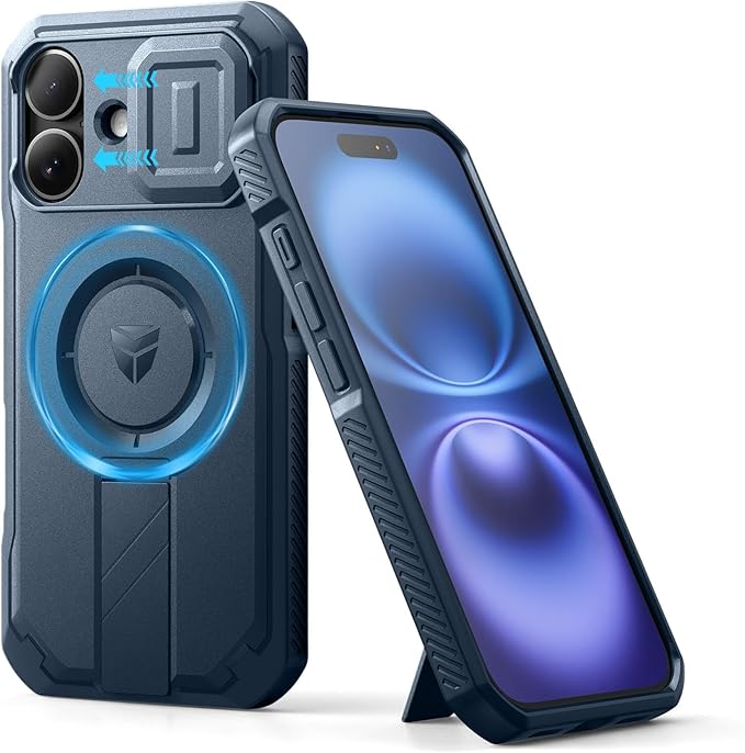 Dexnor for iPhone 16 Case with Slide Camera Cover & Adjustable Kickstand, Rugged Shockproof Bumper Cases Heavy-Duty Magnetic Protective Cover,Navy Blue