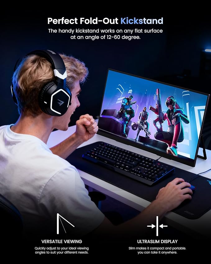 UPERFECT Portable Monitor 4K 144Hz QLED, 19" UHD 3840×2160, 500 Nits, 2000:1, 146% sRGB, 0.1ms, Built-in Stand & VESA Mount, Travel Gaming Monitor for Laptop, PC & Gaming Consoles - UColor 19 Apex