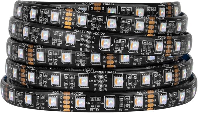 BTF-LIGHTING RGBW LED Strip Lights,UL Listed,5050 4 Colors in 1 RGB + 2700K-3000K Warm White,12V DC,16.4ft/5m 60LEDs/m 12mm Black PCB, IP65 Waterproof for Home Decoration(No Adapter or Controller)