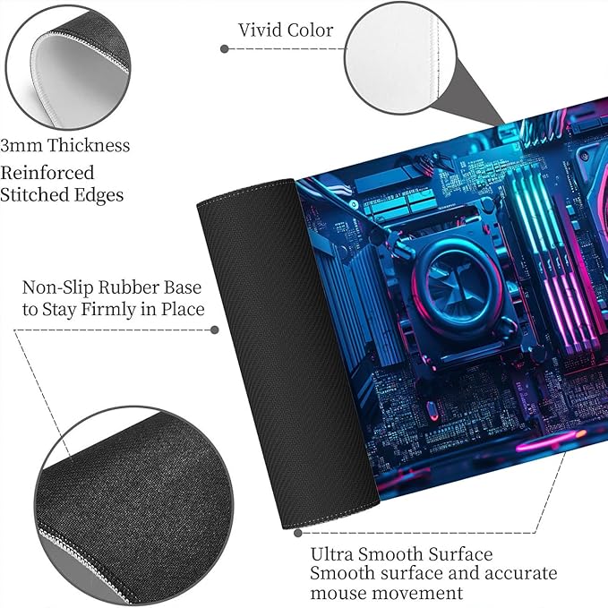 Cyberpunk Mouse Pad Neon Technology Exquisite XL Mouse Pad Large Mousepad Extended Laptop Keyboard Mat Gaming Desk Pad Mouse Mat Fits Home Desk, Office Table, or Study Room 31.5x11.8 Inch