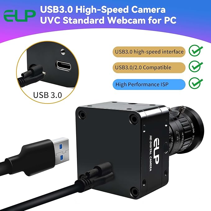 ELP High Speed USB Zoom Camera, 1080P/230fps, 4K/60fps, 12MP/30fps, USB3.0/2.0 Manual Focus Lightburn Cameras for Windows, Linux, Mac, Pi, Fast Frame 5-50mm 10X Zoom IMX577 Webcam for PC Jetson Nano