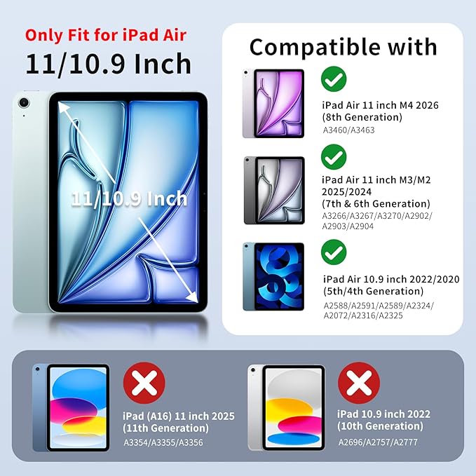 MoKo for iPad Air 11 inch Case (M4/M3/M2) 2026/2025/2024, iPad Air 5th/4th Gen 10.9 inch Case 2022/2020 with Pencil Holder, Slim Light Trifold Cover with Hard PC Translucent Back Shell, Bondi Blue