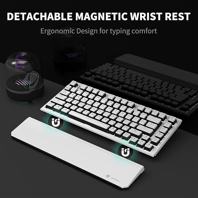 Hexgears X2 TKL Wireless Mechanical Gaming Keyboard with Magnetic Wrist Rest, Dual-Mode 2.4GHz/USB-C Ergonomic Keyboard, Pre-lubed Linear Switches, White LED Backlit Computer Gaming Keyboards