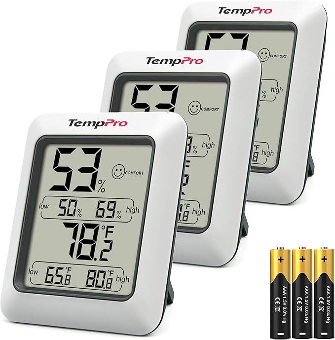 TempPro TP50 3 Pieces Digital Hygrometer Indoor Thermometer Room Thermometer and Humidity Gauge with Temperature Humidity Monitor (Previously ThermoPro)