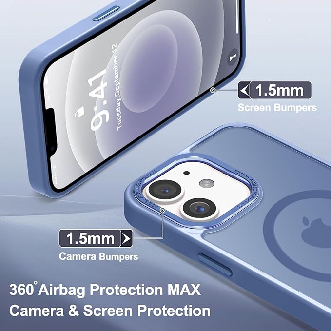 Newfuture Designed for iPhone 12 Case/iPhone 12 Pro Case with Magnetic [13 FT Military Drop Protection] [Compatible with Magsafe] Translucent Shockproof with Anti-Fingerprint Phone Case, Light Blue