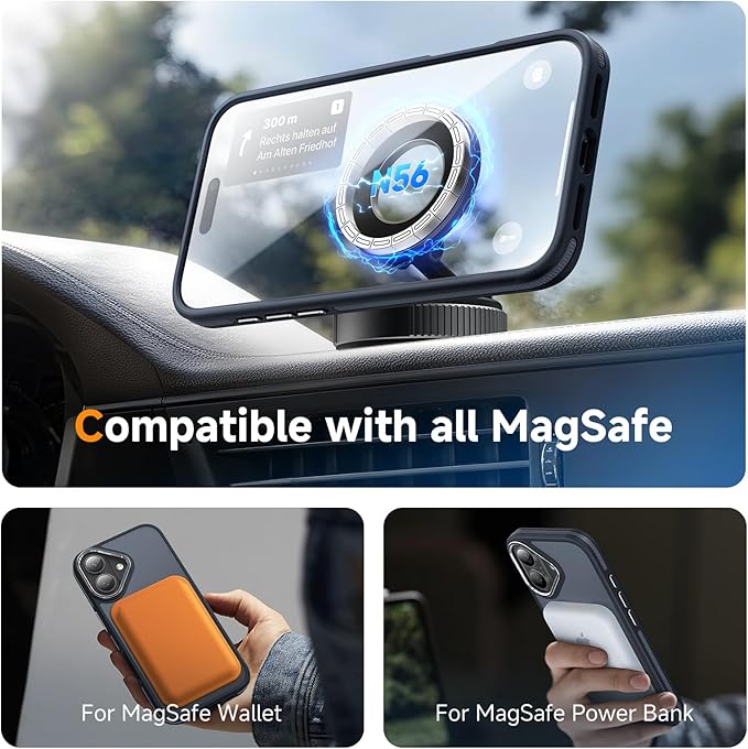 DOMAVER Magnetic 3 in 1 for iPhone 16 Case, [Omni-Directional Protection] with 1x Screen Protector + 1x Camera Cover, [Seamless Work with Magsafe] Protective Silm Case for iPhone 16 Charcoal Gray