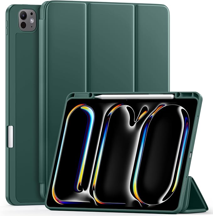 Compatible with iPad Pro 13 Inch Case M5 2025/ M4 2024, Soft TPU Back Cover for iPad 13 Pro Case, with Pencil Pro & (USB-C) Holder, Trifold Stand, Auto Wake/Sleep, Pine Green