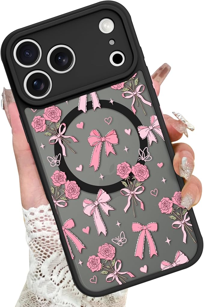 KANGHAR Case Compatible with iPhone 17 Pro Max Bows Bouquet Pattern [Compatible with Magsafe] Cute Flowers Florals Protective Magnetic Case for Girls Women Men