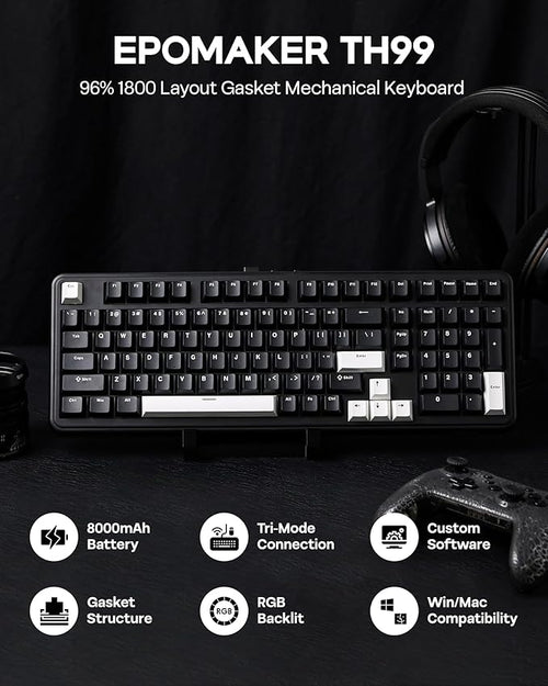 EPOMAKER TH99 Tri-Mode Wireless Mechanical Keyboard with 8000mAh Battery, Hot Swappable Custom RGB Gaming Keyboard with Numpad, Gasket Creamy for PC/Mac/Office (Black, Creamy Jade)
