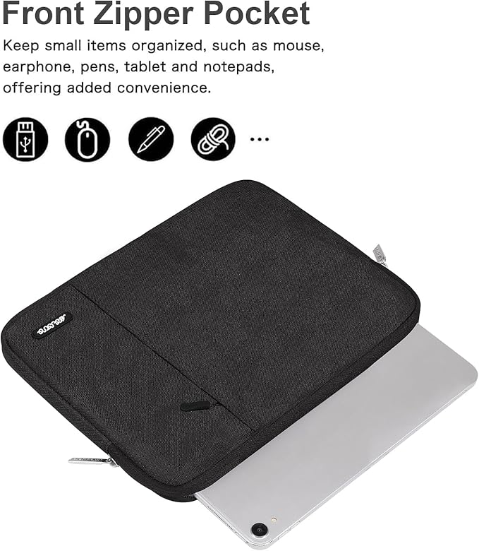 MOSISO 9-11 inch Tablet Sleeve Case for iPad A16 2025, iPad Air 11 inch M3 M2, iPad Pro 11 M4, iPad 10/9/8/7th, Galaxy Tab A9+/S9/S8/Plus 11, Polyester Vertical Bag with Pocket, Black