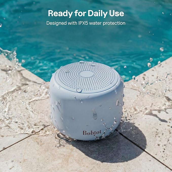 Bobtot Portable Bluetooth Speakers with Strap Easy to Carry, Wireless IPX5 Waterproof Mini Speaker with Loud Stereo Sound, 20 Hours Playtime, Rechargeable Battery, Built-in Microphone, Blue