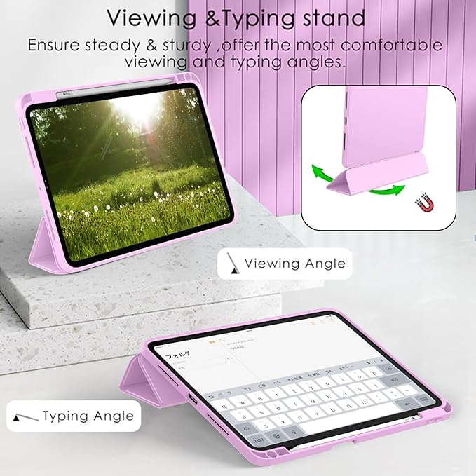 ZryXal New iPad Pro 13 Inch Case (M5) 2025 / (M4) 2024 with Pencil Holder, Smart iPad Case [Support Pencil Pro and Pencil (USB-C)], Support Touch ID and Auto Wake/Sleep (Pastel Violet)