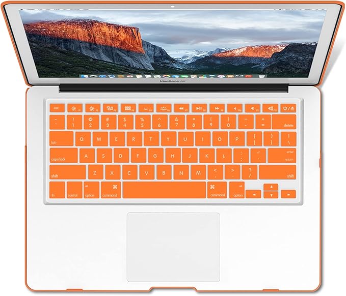 IBENZER Compatible with Old Version MacBook Air 13 Inch Case (2010-2017 Release). Models: A1466 / A1369, Plastic Hard Shell Case with Keyboard Cover for Mac Air 13, Orange, A13OR+1