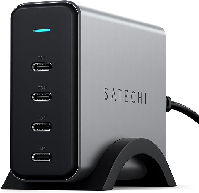 Satechi 165W USB C 4-Port GaN Charging Station, 4 USB-C PD, Laptop Charger, for MacBook Air/Pro M5/M4/M3, iPad Air/Pro M5/M4/M3, iPad 11th gen, iPad mini, iPhone 17/16 Galaxy S25, Windows