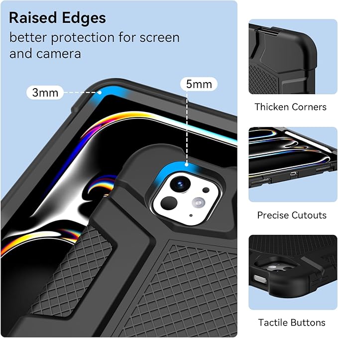 Case for iPad Pro 13 Inch Case (M5 2025/ M4 2024) with Pencil Holder, Built-in Stand, Military Grade Shockproof Protective Cover for iPad Pro 13" 8th/ 7th, Black
