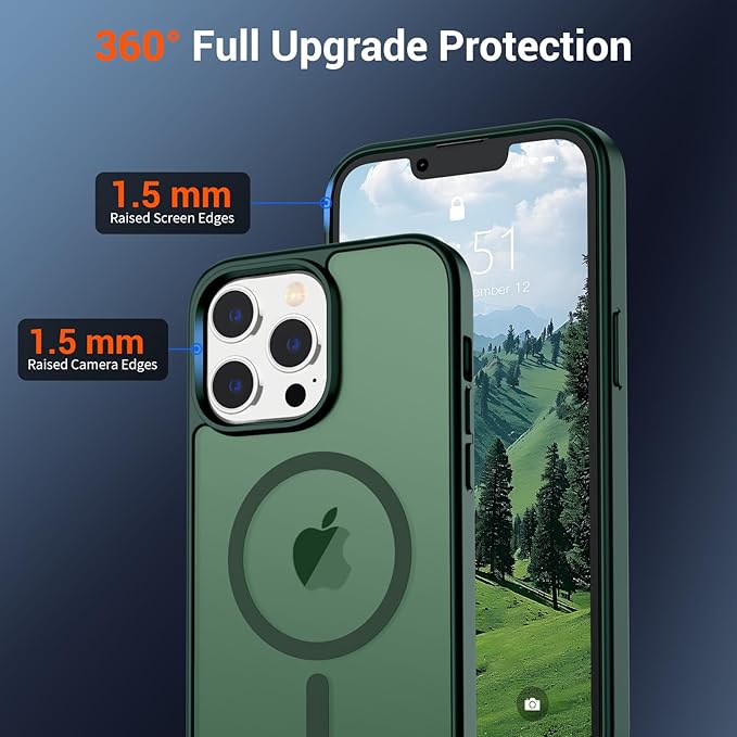 SUPFINE Magnetic for iPhone 12 Pro Max Case (Compatible with MagSafe) (Military Grade Drop Protection) Slim Translucent Matte Shockproof with Anti-Fingerprint Phone Case,Forest Green